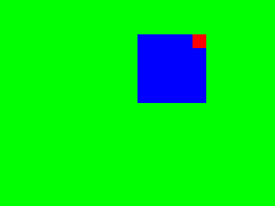 EasyGL screenshot of a SpriteBatch rotation fixture. A red marker rotated ninety degrees around the source bottom-right origin lands at the destination rectangle's top-right corner.